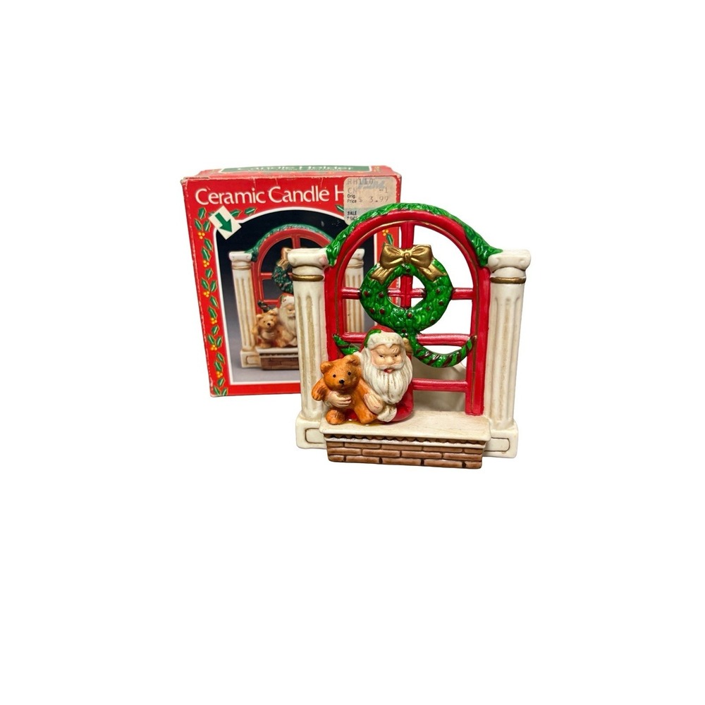 Vintage‎ Kurt Adler Ceramic Candle Holder Santa Window Teddy Cottage Christmas
